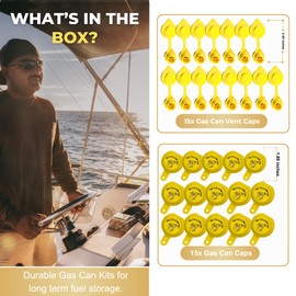 15pcs Yellow Gas Can Vent Caps & 15pcs Gas Can Caps - Can Vents For Plastic Cans & Metal Fuel Jugs, 5 Gallon Can Air Vent Kit