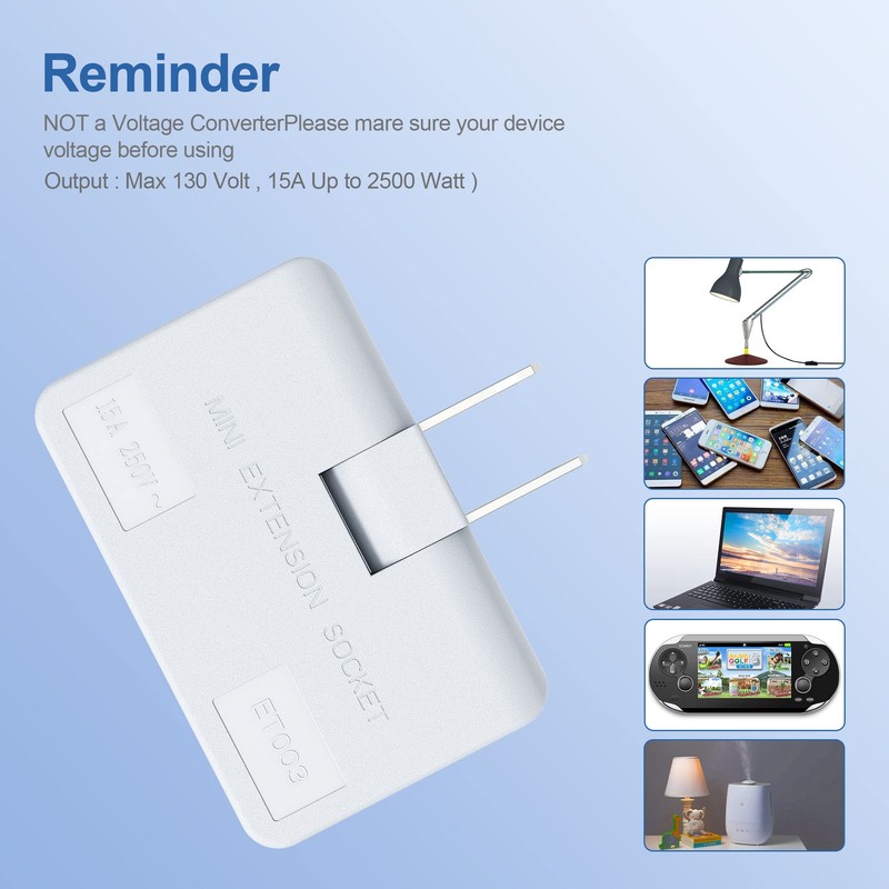 ETwinCoo 3 Way Flat Wall Outlet Extender Safe AC Adapter