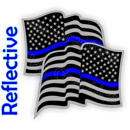 Unbranded/Generic REFLECTIVE Police American Flag Hard Hat Stickers Blue Line Flags Decals Helmet