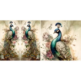 Peacock Rice Paper, 29 x29cm (2 Sheets) - 3X Images for Furniture Poster Craft Decoupage by CRAFT KREATIVELY