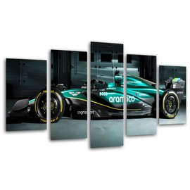 Cuadros Camara Set of 3 Wall Decorations Modern Living Room Bedroom Room Print on Wood with Hangers Auto Formula 1 2024 Aston Martin AMR24 Fernando Alonso 165 x 62 cm