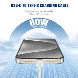 Cable de carga rápida USB C a C de 10 pies, 60 W de carga rápida tipo C a C, cable de carga para Apple iPhone 17 Pro Max/17 Air/16 Pro Max/15 Plus, iP
