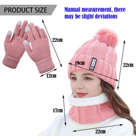 TYXHXTF Winter Hat Scarf Gloves Set, Loop Scarf Women, Winter Hat Women, Scarf Warmer Hat Women's 3-in-1 Set, Warm Hat, Scarf, Glove Set for Women, Winter Scarf Women, Pink, pink