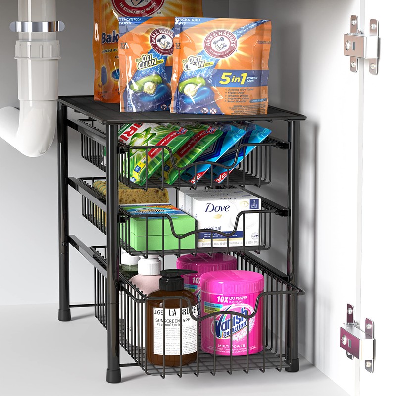Simple Houseware 3-Tier Stackable Sliding Basket Storage Organizer Drawer for