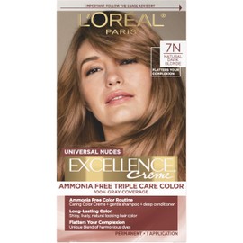 L’Oreal Paris Excellence Universal Nudes Permanent Hair Color, Ammonia Free Hair Dye for Gray Hair Coverage, 7N Natural Dark Blonde, 1 Hair Dye Kit