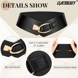 LEACOOLKEY Women Wide Elastic Belt Fashion Wide Belt Thick Wide Belt for Dresses, A-Black