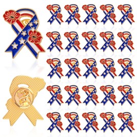 WANDIC 20Pcs Poppy Flower Lapel Pins, USA Flag Remembrance Day Memorial Day Veterans Day Brooches with Gold Edge for 250th Anniversary Patriotic Events