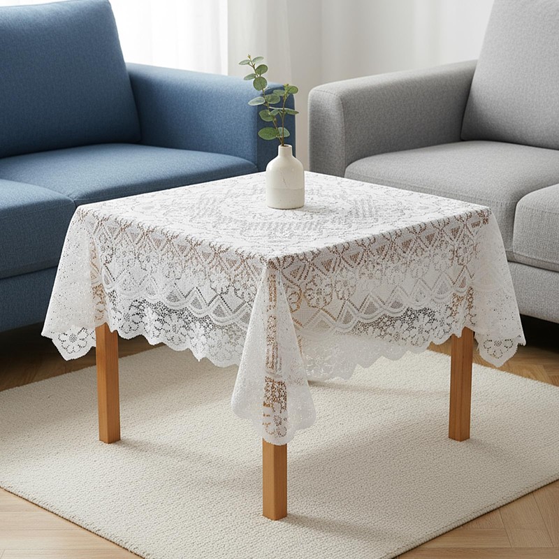 LXUEJIE Lace Tablecloth, 35.4 x 35.4 Inch Square White Lace