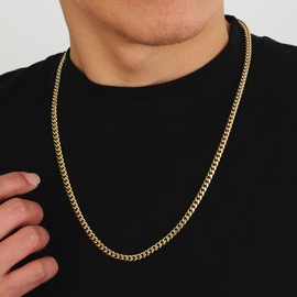 KRKC Men's Necklace, 2/3/4/5 mm, 14K Gold Plated/Silver Colour, Stainless Steel Curb Chain, Cuban Chain, Nickel-Free, Thin Gold Chain, Silver Chain for Men, Length 45-66 cm, Stainless Steel