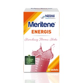 Meritene Energis Strawberry Shake | 30g Shake Powder Sachets, Pack of 15 | Nutritional Shake Mix with Proteins and Vitamins