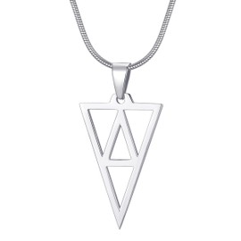 MOO&LEE Geometric Pendant Necklace Stainless Steel Triangle Pendant Necklace for Men and Women 22 Inch Snake Chain, Silver