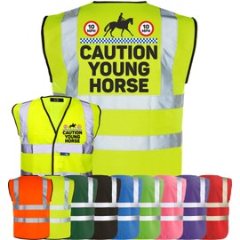 Corporate Togs Equine Hi-Vis CAUTION YOUNG HORSE Equestrian Waistcoat - Safety Vest Tabard, Fastening Vest, British Standard CE Marked | Safety Apparel
