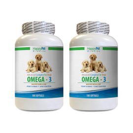 HAPPY PET VITAMINS LLC Dog Heart Food - Dog Omega 3 - Healthy Skin Coat and Joints - Brain and Heart Health - Allergy Relief - Omega 3 for Dogs Paws - 2 Bottles (360 Softgels)