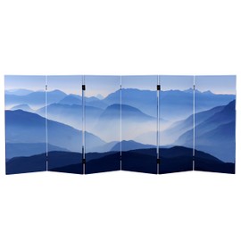 Red Lantern 3 ft. Short Double Sided Misty Mountain Canvas Folding Screen 6 Panel Freestanding Partition and Separator for Modern and Contemporary Bedroom, Home Office, Studio, Dorm, Apartment