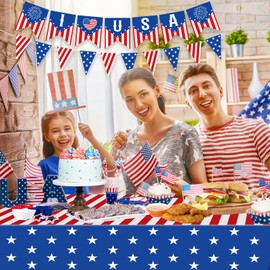 2 Pack 4th of July Tablecloth - Patriotic American Flag Table Cloth, Plastic Disposable Rectangle USA Star Stripe Table Cover for Memorial day, Fourth of July Independence Day Decorations, 54" x 108"