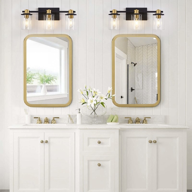 stambord 3 Light Bathroom Vanity Light, Black and Gold Light