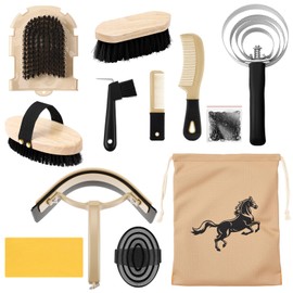 Abbylike 12 Pieces Horse Grooming Kit Racing Festival Tack Room Supplies Horse Brush Sets Equine Care Cleaning Kit Shedding Grooming Massaging Tools(Black)