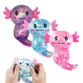 3 Stück Axolotl Squishy, Fidget Toys, Niedliche Knautschbälle, Glitzernde Axolotl Antistress Spielzeug Squishy, Ideal Als Entspannungsspielzeug Und Geschenk Für Kinder Und Erwachsene