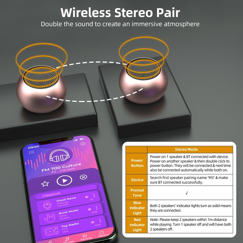 AUKSKY 2Pack Portable Mini Speaker, Bluetooth Tiny Speaker,Wireless Micro Speaker