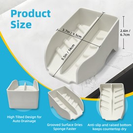 Langierspur Smiley Face Sponge Holder for Kitchen Sink, Sink Caddy Organizer with Drain Spout, Large Soap Dish, Quick Drain & Dry Sponge Rack, Dishwasher Safe Kitchen Accessories, White