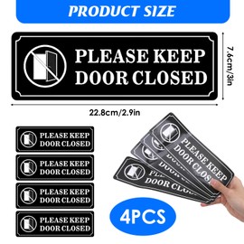 4 Pcs Please Keep Door Closed Sign, 9x3 Inches Durable Vinyl Self-Adhesive Waterproof Door Sticker for Home, Office, or Business Use, Easy to Apply, Decorative, Prevents Soliciting, No Knock Sign