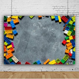 YongFoto 8x6.5ft Building Blocks Backdrop Colorful Toy Blocks Concrete Wall Birthday Background for Photography Baby Shower Decor Banner Newborn Kids Photo Studio Props