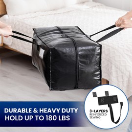 TAILI Heavy Duty Moving Bags, Clothes Storage Bags with Sturdy Zip and Strong Handles, Black Clothes Storage Containers, Extra Large Carry Bag for Moving Materials (2-Pack)