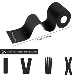 2 Rolls Kinesiology Tape (5cm x 5m Per Roll), Waterproof Sports Tape,Elastic Physio Tape for Shoulder, Back, Knee & Muscle Support, K Tape Breathable & Skin-Friendly KT Tape (Black)