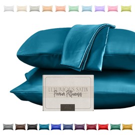 Elegant Comfort Silky and Luxurious 2-Piece Satin Pillowcase Set for Healthier Skin and Hair, Hidden Zipper Closure and Beautifully Packaged, Satin Pillowcase Set, King, Turquoise