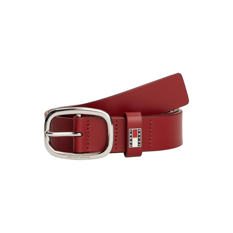 Tommy Jeans Women's Oval Leather Belt, Red (Rustic Cherry)