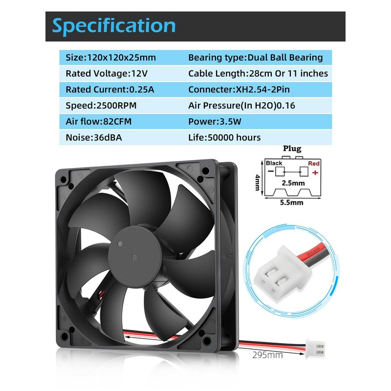 Wathai 120mm x 25mm 12V DC Brushless Cooling Fan Dual