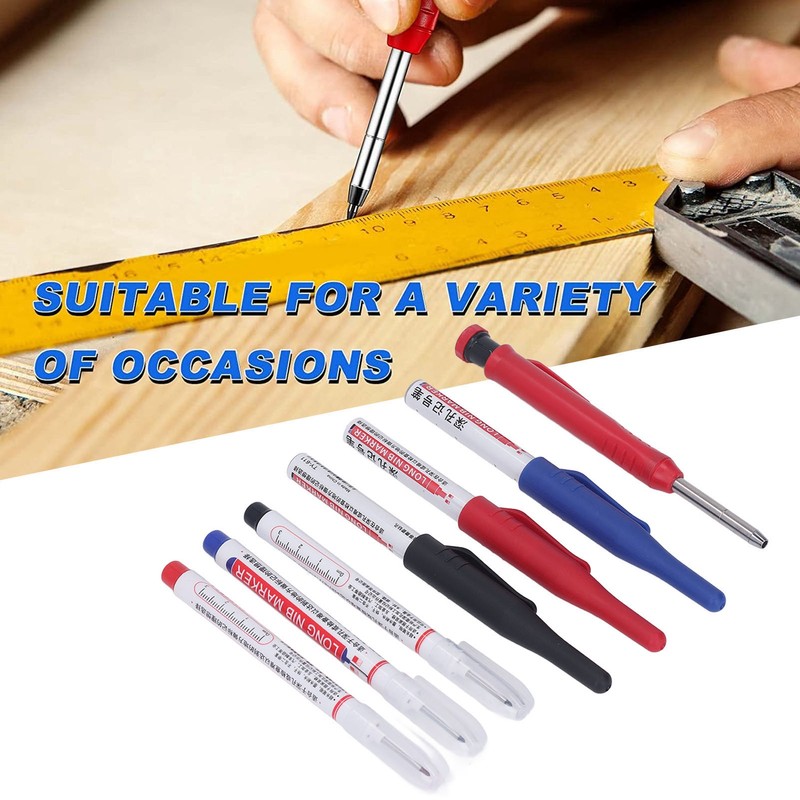 Carpenter Pencil Marker Set Multifunctional 6 Long Nib Deep Hole