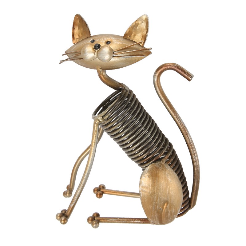 Metal Cat Figurine Innvoative Fun Hand Crafted Spring Cat Sculpture