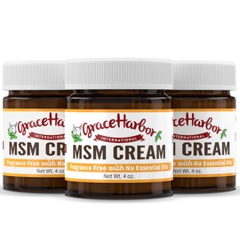 Grace Harbor Skin Muscle & Joint Rub – Premium Whole Body Therapy to Comfort Back, Neck, Hands, Feet – Soothing MSM, Vitamin E & Goat Milk – Unscented 4oz Cream (3 Pack)