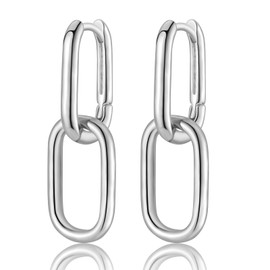 Convertible Link Earrings for Women, Silver Double U-Shaped Hoop Earrings, Paperclip Link Chain Earrings with Geometric Drop Dangle Hoop Earrings Jewelry Gifts