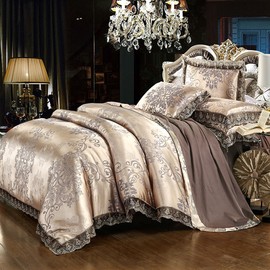 Teinopalpus Satin Embroidery Duvet Cover Set California King/King Size Cotton Sateen Luxury European Neoclassical Style Jacquard Lace Comforter Cover and 2 Pillowcases,3 Piece