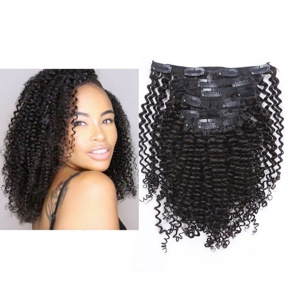 Anrosa Afro Kinky Clip in Human Hair 1B Natural Black Afro Kinky Curly Clip in Hair Extensions for Black Women 3C 4A Type Real Remy Hair Thick 120 Gram 10 Inch (10 Inch, Kinky Curly #1B)