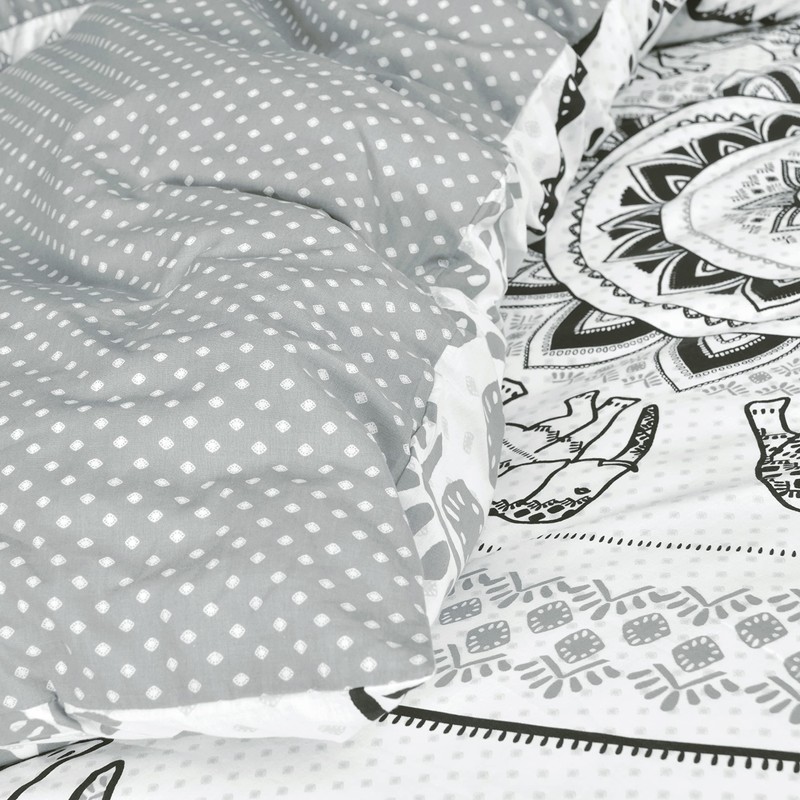 Sleepdown Tribal Elephant Mandala White Grey Black Reversible Duvet Cover