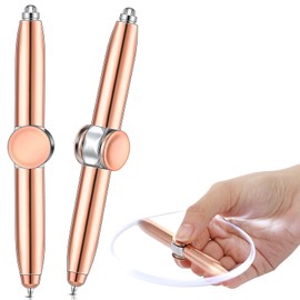 Chinco 2 Pieces Fidget Pen Spinning Pen with LED Light Multi Functional Help Thinking Ballpoint Gift Pen for Adults Students Teenage(Rose Gold)