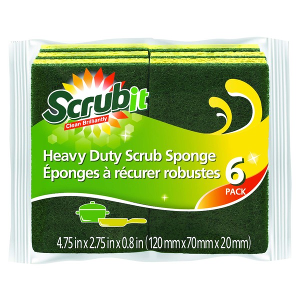 Cleaning Heavy Duty Scrub Sponge by Scrub-it - Scrubbing Sponges Use for Kitchen, Bathroom & More -6 Pack