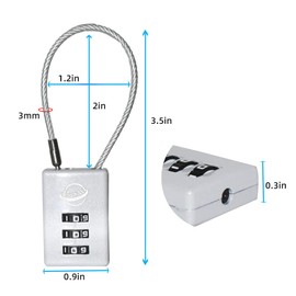SISAV 3 Digit Cable Combination Lock 5 inches Cable for School Gym Locker,Filing Cabinets,Helmet,Toolbox,Luggage Suitcase,knapsack,Grey 2Pack
