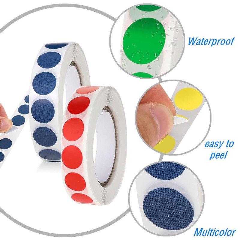 SamHeng 6000 Pcs Coloured Dot Stickers, 13mm Waterproof Circle Labels