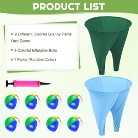 ROMANKAS Green Granny Pant Yard Game Set 2PCS Color Mixing Big Granny Pants Outdoor Game Baby Blue with 8 Bouncy Balls and 1 Air Pump (Random Colors) Big Pants Outdoor Games for Adults and Family