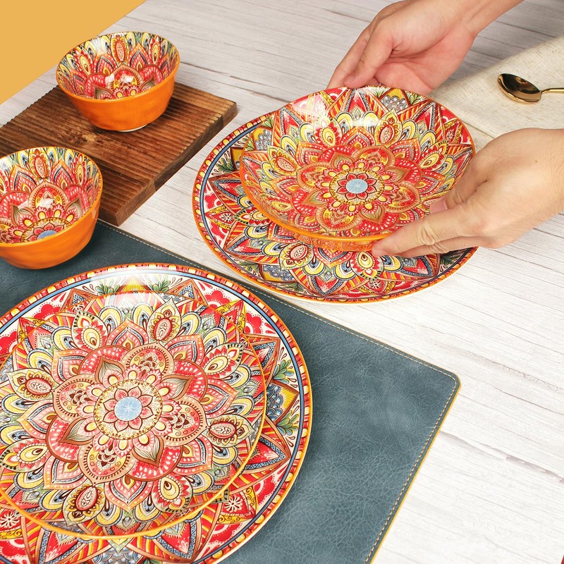 YA JU Mandala Dinnerware Sets (12 Pcs) Serves 4, Buffet