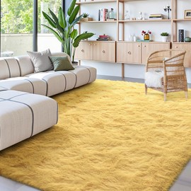 FinRèc 6x9 Feet Yellow Rugs for Living Room Bedroom, Soft Fluffy Shaggy Area Rug, Non-Slip Fuzzy Furry Shag Rug for Nursery Kids Room Dorm Room Home Decor, Indoor Plush Floor Carpet