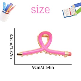 Back to School Hair Clips for Women Pink Pencil Hair Claw Clip Cute Funny Barrettes Metal Pencil Hairpins Teachers Appreciation Gifts Supplies Strong Hold Claws for Thick Teacher Hair Accessories 1Pcs