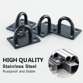 Mooche 8PCS Pad Eye Plate Suspension Ceiling Hook, Stainless Steel Black Heavy Duty U Shape Staple Ring Loop with Screws for Wall Ceiling Hanging