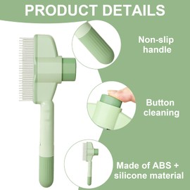 1PCS Pet Hair Removal Tool, Cat Brushes for Grooming, Deshedding Brush for Cats, Dog Hair Brush, 2025 New Self Cleaning Pet Brushes with Long & Short Metal Teeth, One Click Release Button (Green)