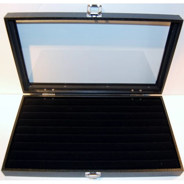 IntegrityBeforeRiches Wood Glass Top Ring Display Show Case with Black