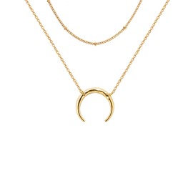 Estendly Dainty Gold Layered Necklace 14k Gold Crescent Moon Necklace Bead Choker Necklace for Women